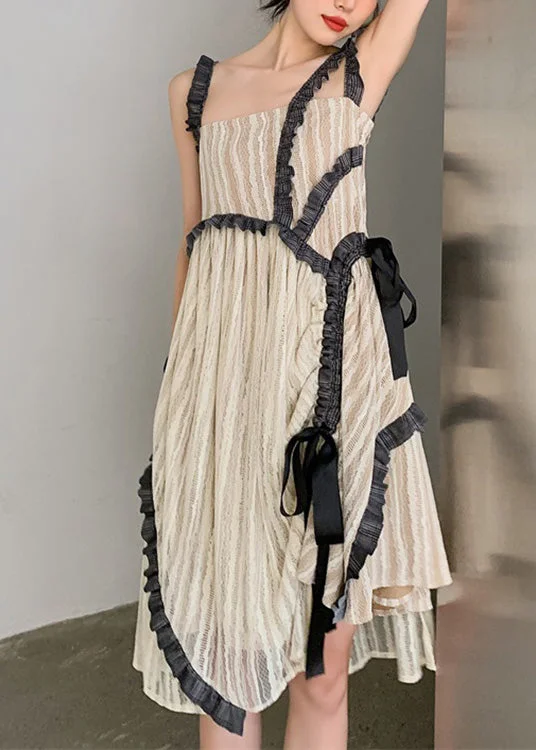 Chic Women's Fashion At Exclusive Promotional Rates Boho Apricot Slash Neck Patchwork Wrinkled Silk Slip Dresses Summer