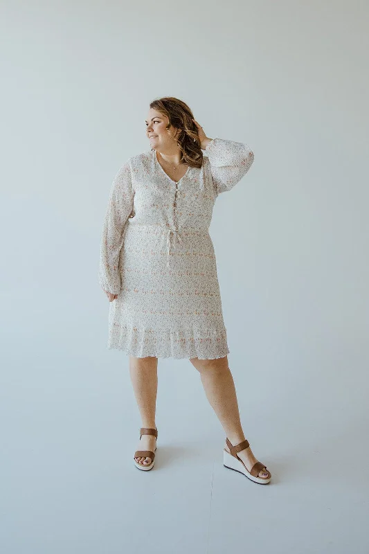 Laid-Back Elegance BOHO FLORAL DRESS WITH RUFFLE HEM IN VINTAGE OFF WHITE