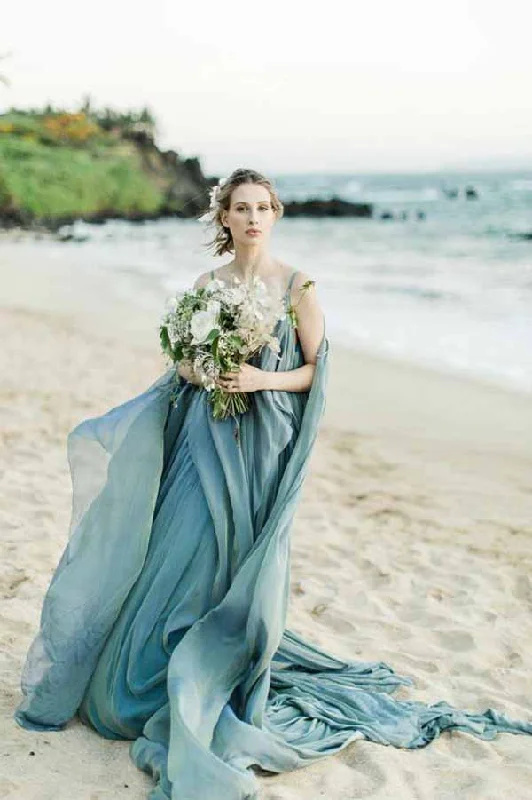 Timeless Classics Roycebridal Chiffon Rustic Wedding Dress With Train, A-line Beach Wedding Gown, MW685