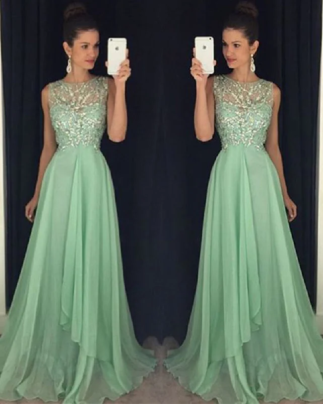 Clothes Sales Mint Chiffon Beading Girls Evening Prom Dresses Long PL1244