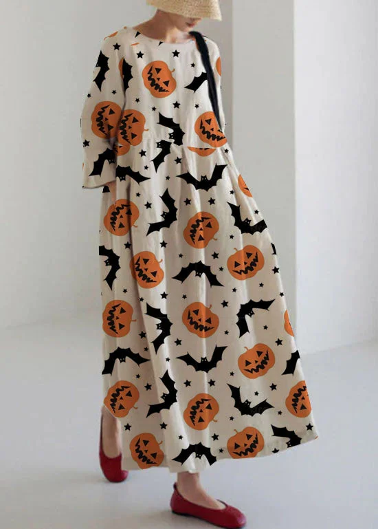 Exclusive Sale Apricot-pumpkin Cotton Dresses Pockets Patchwork Spring