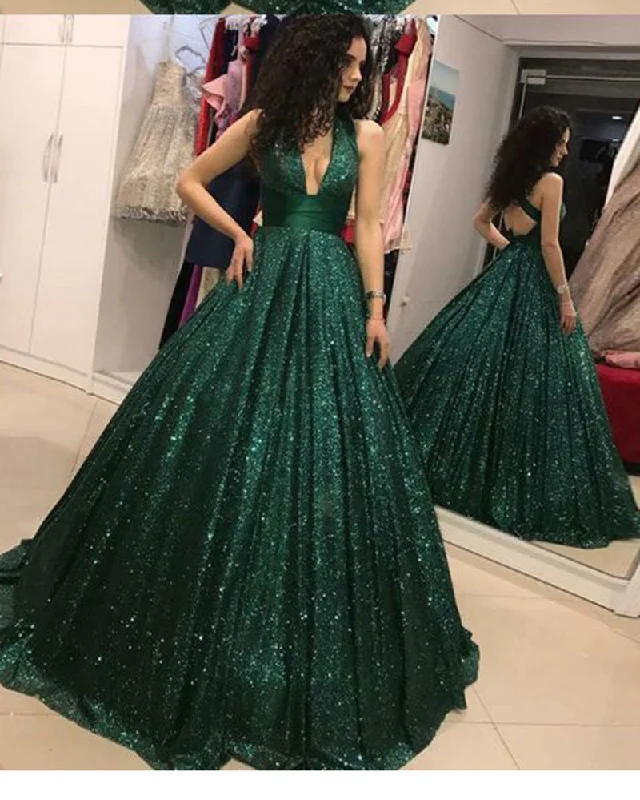 Sale Clearance Sexy Halter Green Sparkly Sequins Pageant Dress for Girls Ball Gown Prom Dresses Vestido PL3360