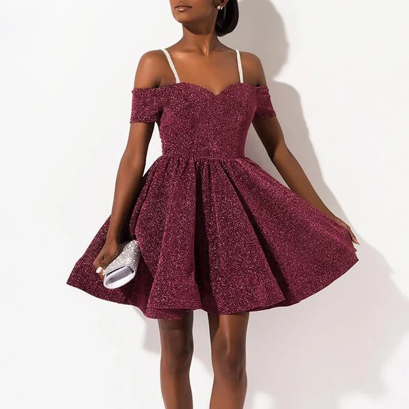 Huge Markdowns FashionSierra - Glittering A-line Party Dress Women Shiny Mini Dress Sparkle Slim Strap Short Cocktail Dresses Summer Vestidos