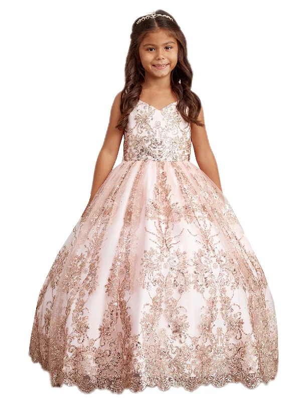 Seasonal Women’s Fashion Trends Little Girls Blush Glitter Mesh Overlay V Neck Pageant Dress 2-6