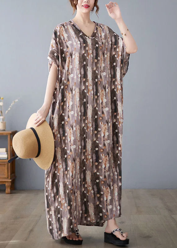 The Best Discounts Of The Weekend Khaki Print Linen Dresses Caftan Oversized Summer