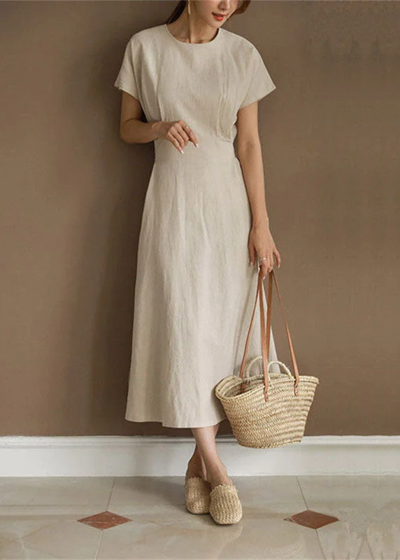 Where Style Meets Savings Boho Beige O-Neck Slim Fit Cotton Holiday Dresses Summer