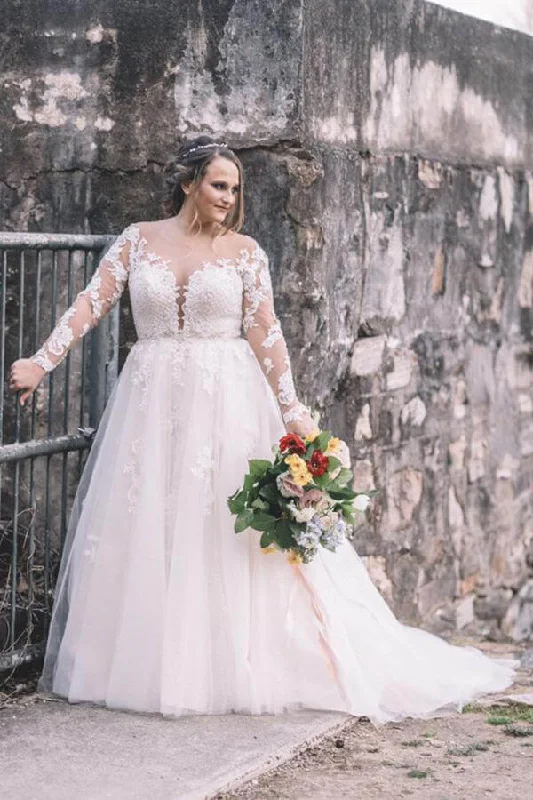 Exclusive Sale Roycebridal Beautiful Lace Plus Size A-line Long Sleeves Wedding Dress, Bridal Gown, MW538