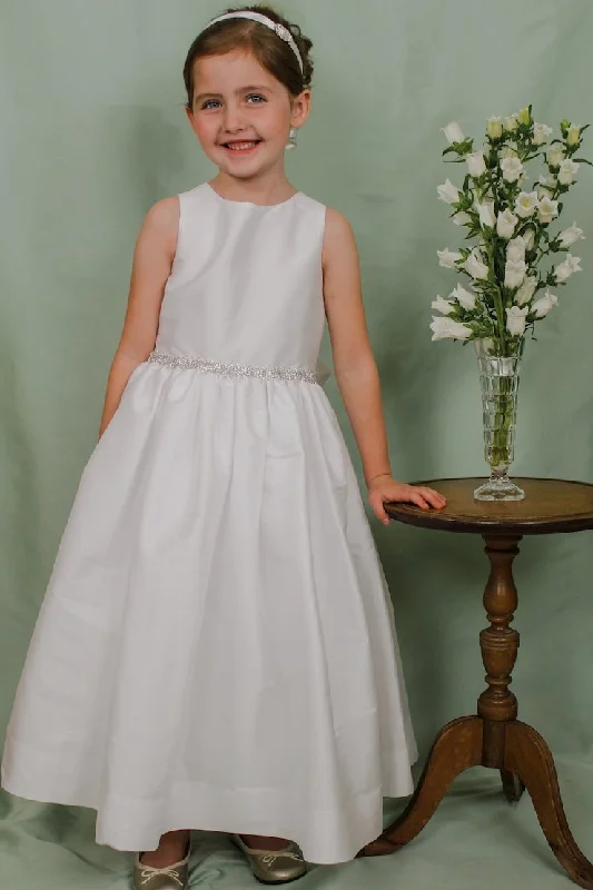 Casual Chic White Faux Silk Crystal Belt Dress - style 4943T