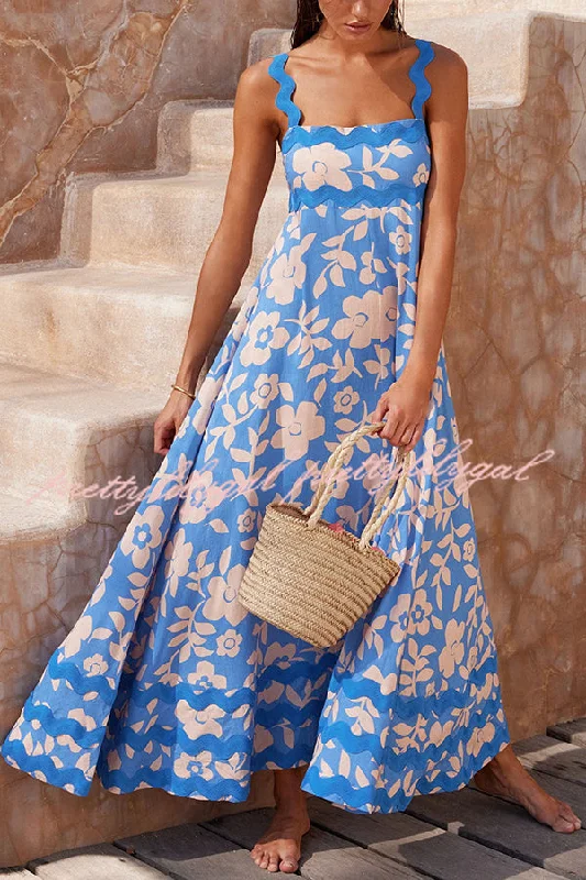 Sophisticated Style Vivi Floral Print Wavy Suspender Side Zip Maxi Dress