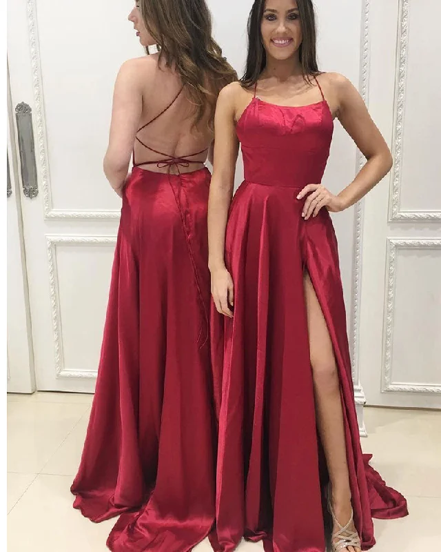 Women's Clothing Sale Red/ Blue/Green Halter Senior Prom Dresses Long Sexy Slit Girls Formal Evening Party Gown