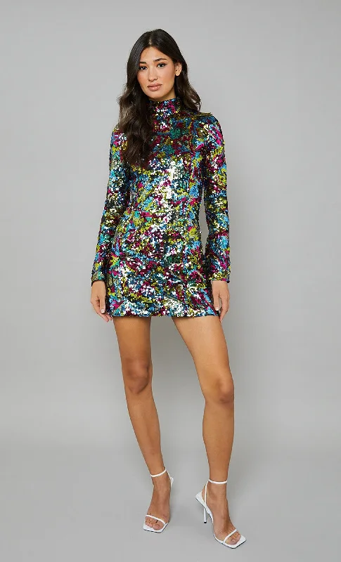 Sophisticated Outfits Sequin High Neck Mini Dress