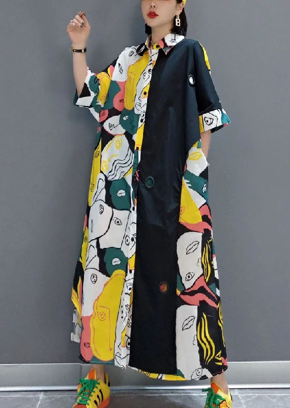 High-End Fashion, Low-End Prices – Sale Happening Now Unique Colorblock Asymmetrical Print Original Design Cotton Dresses Summer