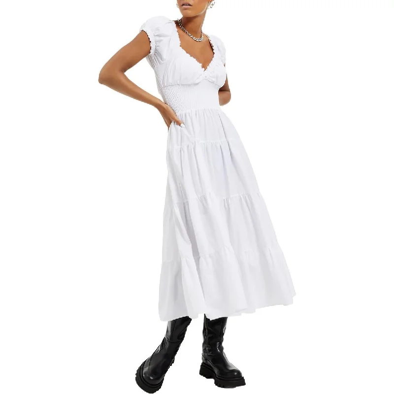 Premium Fashion Danielle Bernstein Womens Smocked Cotton Maxi Dress