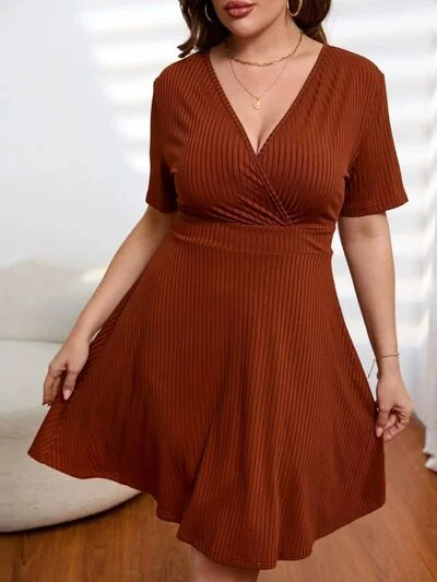 Athleisure Wear Plus Size Surplice Short Sleeve Mini Dress