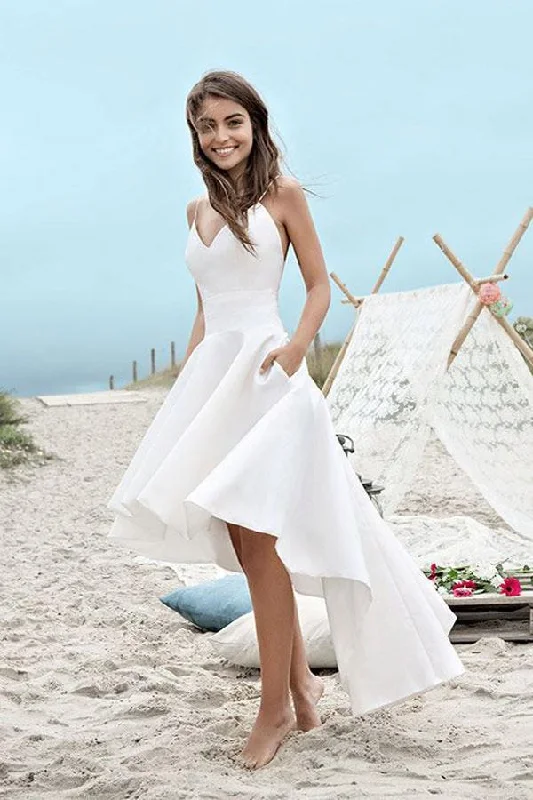Stylish Basics Roycebridal White High Low Sweetheart Spaghetti Straps Simple Beach Wedding Dresses, MW223