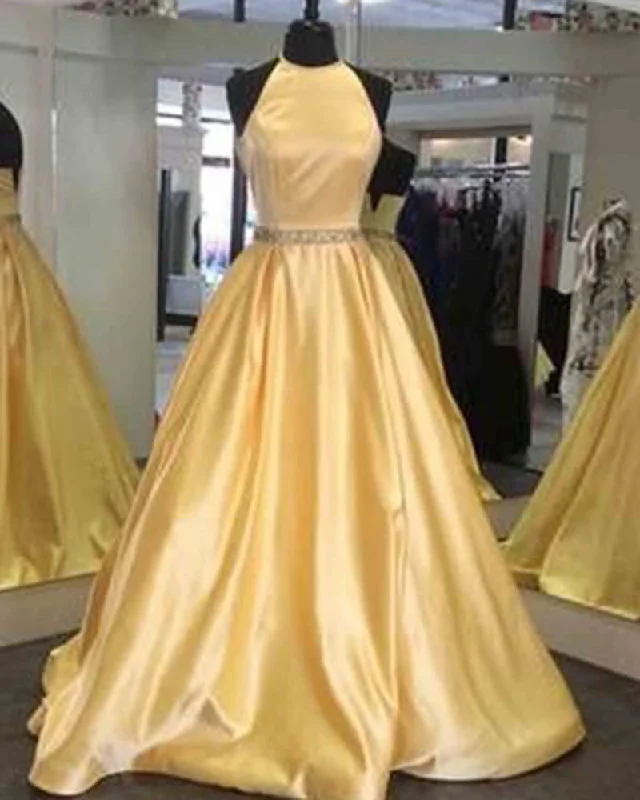 Sale On Sale Yellow halter Girls Graduation Long Prom Dresses 2019 PL7415