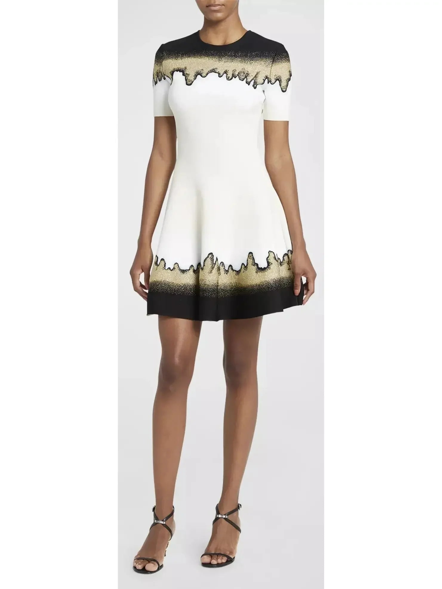Urban Femme Streetwear Metallic Jacquard Short-Sleeve Mini Dress