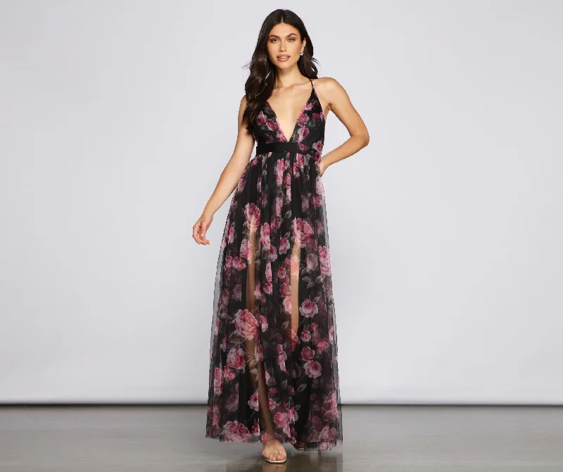 Trendy Online Boutiques Aubrey Floral Stylish Mesh A-Line Dress