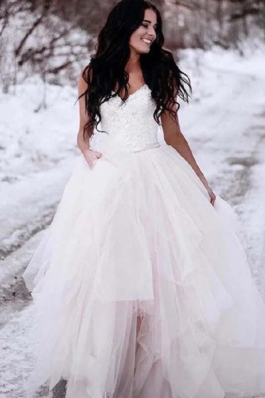 Seasonal Sale Roycebridal Ivory A-line Tulle Lace Top Straps Backless Wedding dresses, Bridal Gown, MW683