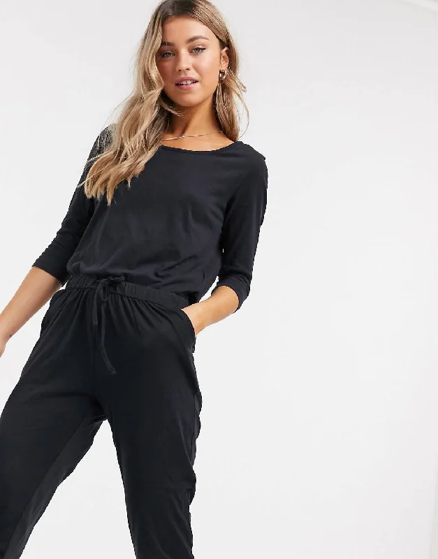 Elegant Clothing Relaxed 3/4 Sleeve Jumpsuit Black