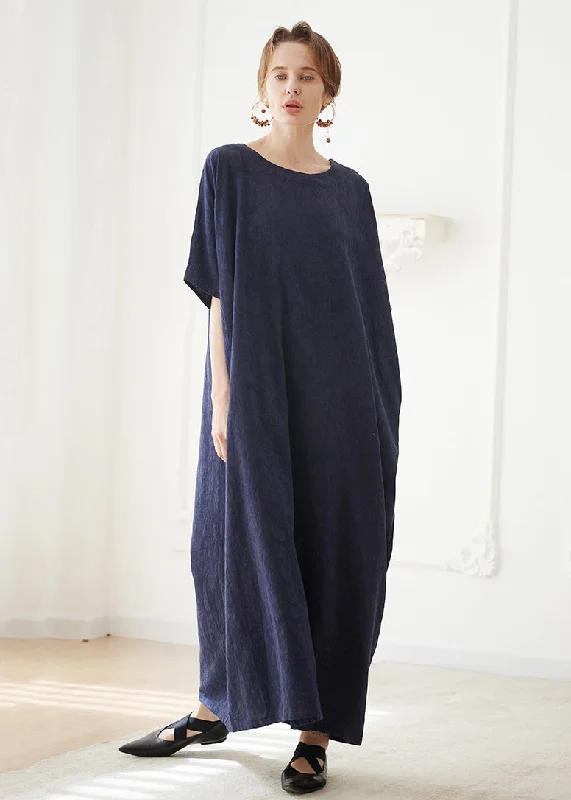 Timeless Women's Apparel Italian Navy O Neck Jacquard Cotton Robe Dresses Summer