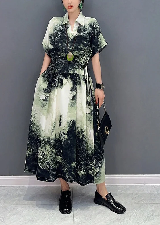 Unmissable Offers On Women's Everyday And Occasion Wear Green Tie Dye Cotton Vacation Dresses Cinched Summer
