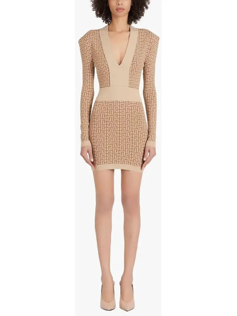 Premium Style Monogram Knit Mini Dress