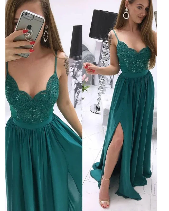 Versatile Women’s Clothing for All Occasions Emerald Green Long Girls Party Dress with Straps Lace Appqued 2020