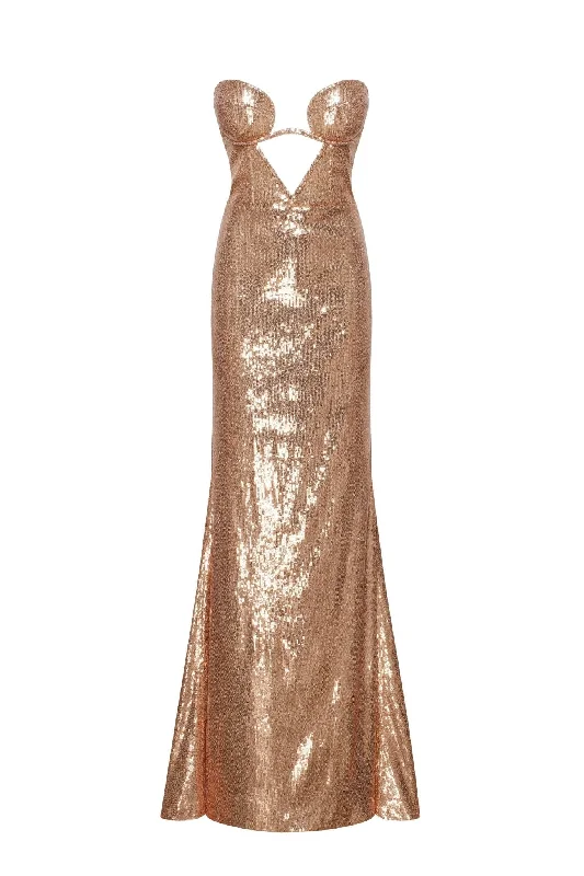 Current Trends Astonishing  sequined lace maxi dress in gold