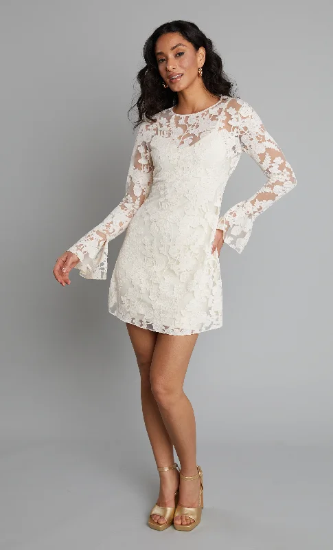 Timeless Classics Cream Long Sleeve Burnout Mini Dress