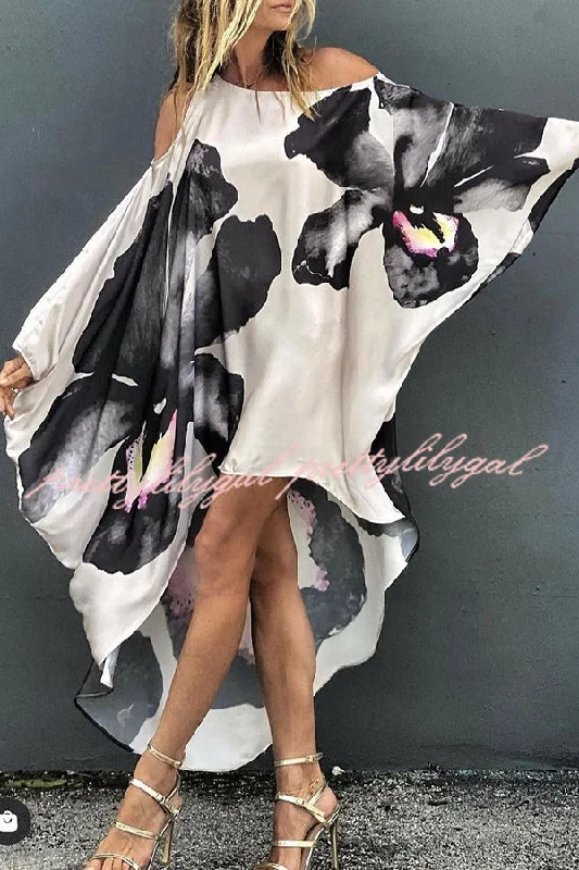 Elegant Style Stunning Floral Unique Printed One Shoulder Cover Up Maxi Dress