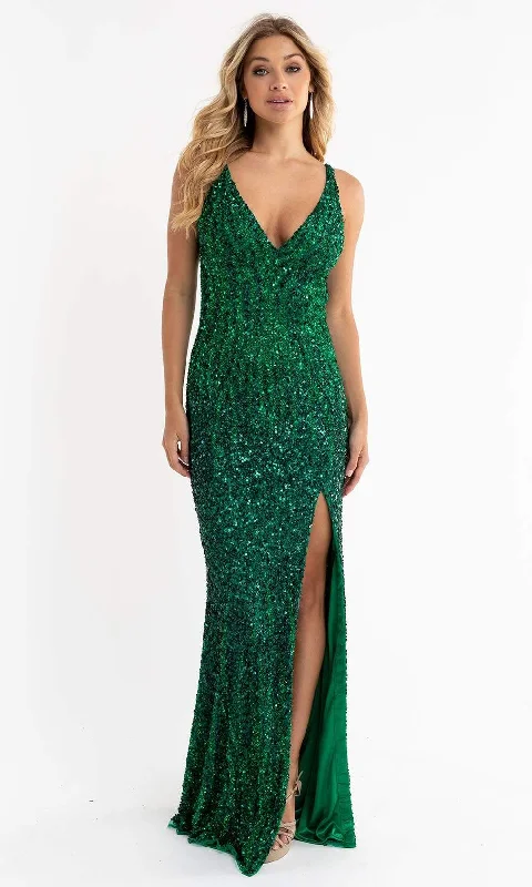 Woman Clothing Primavera Couture - 3751 Sequin Plunging V-Neck Gown