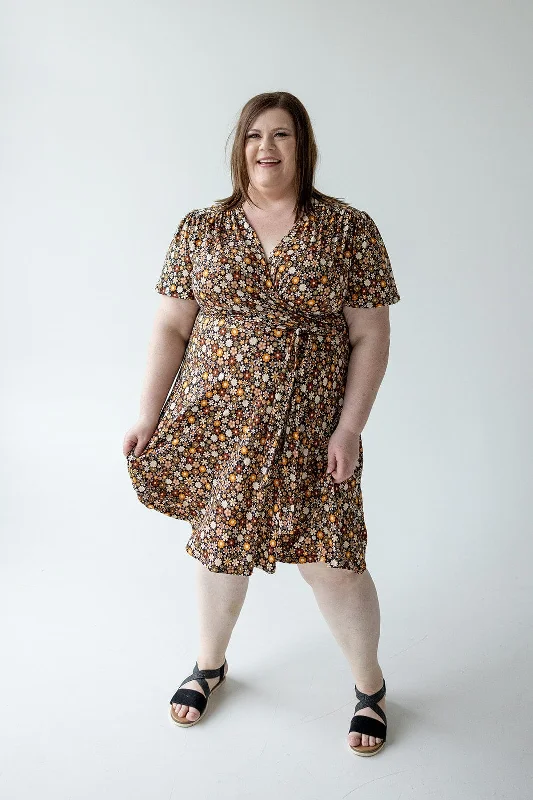 Limited Time Offer SUPER SOFT RETRO FLORAL WRAP DRESS IN SABLE
