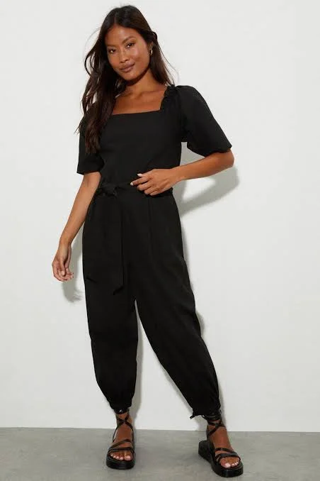 Premium Fashion Petit Puff Sleeve Jumpsuit Black