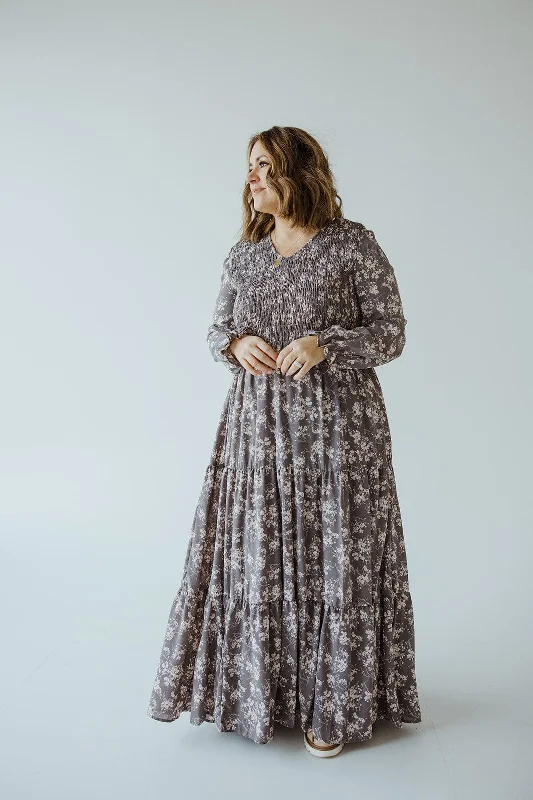 Sophisticated Style BOHO FLOOR LENGTH FLORAL DRESS IN OPAL GREY