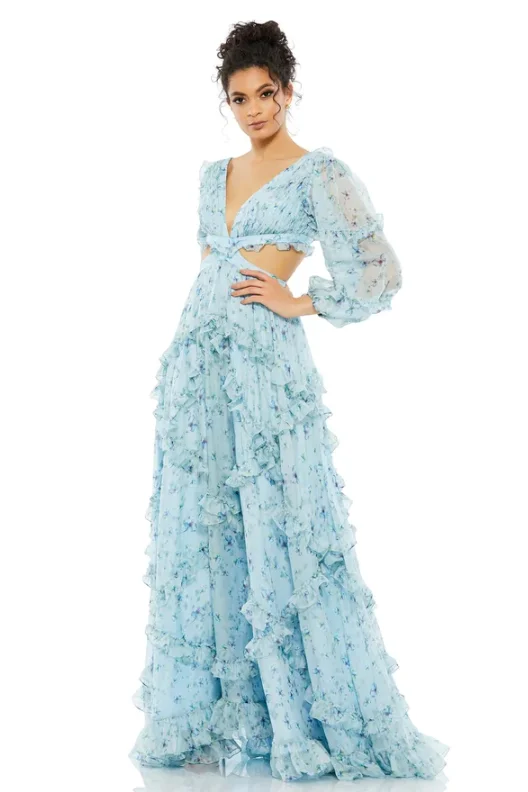 Street Style Fashion Mac Duggal powder blue floral cutout gown style 67949