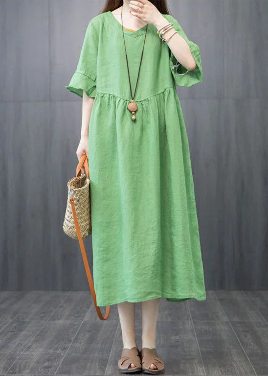 High-Quality Fashion At Discounted Prices – Shop Today Boutique Green V Neck Patchwork Linen Robe Dresses Butterfly Sleeve