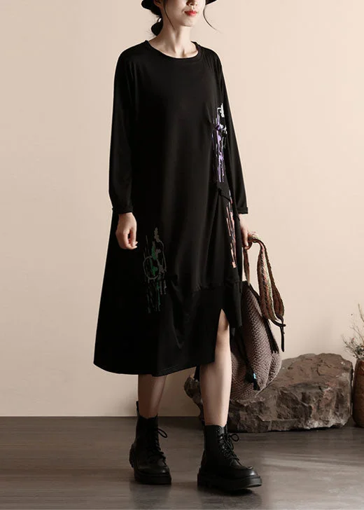 Clearance Event – Grab Stylish Outfits Before They're Gone Fashion Black Asymmetrical Wrinkled Patchwork Cotton Dresses Spring