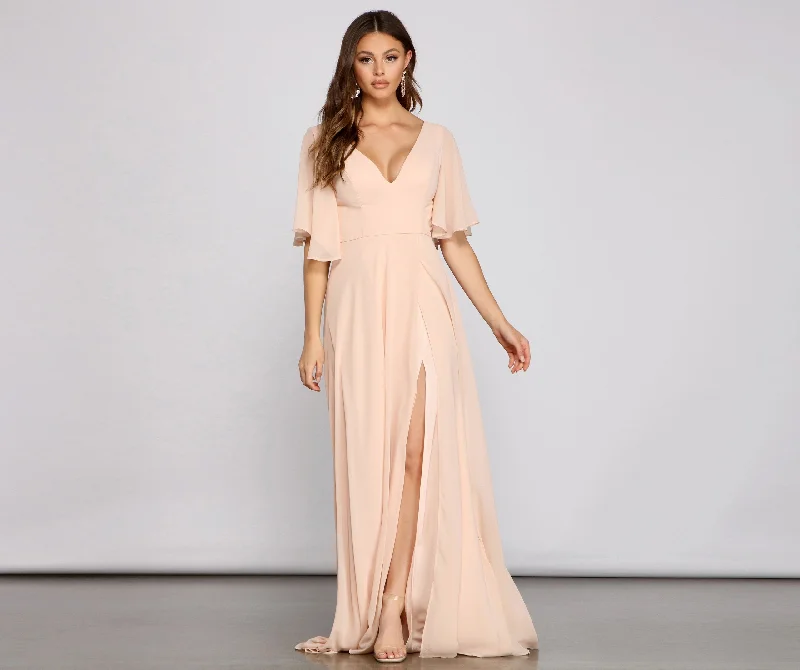 Flash Sale Fever Greta Formal High Charming Slit Chiffon Dress