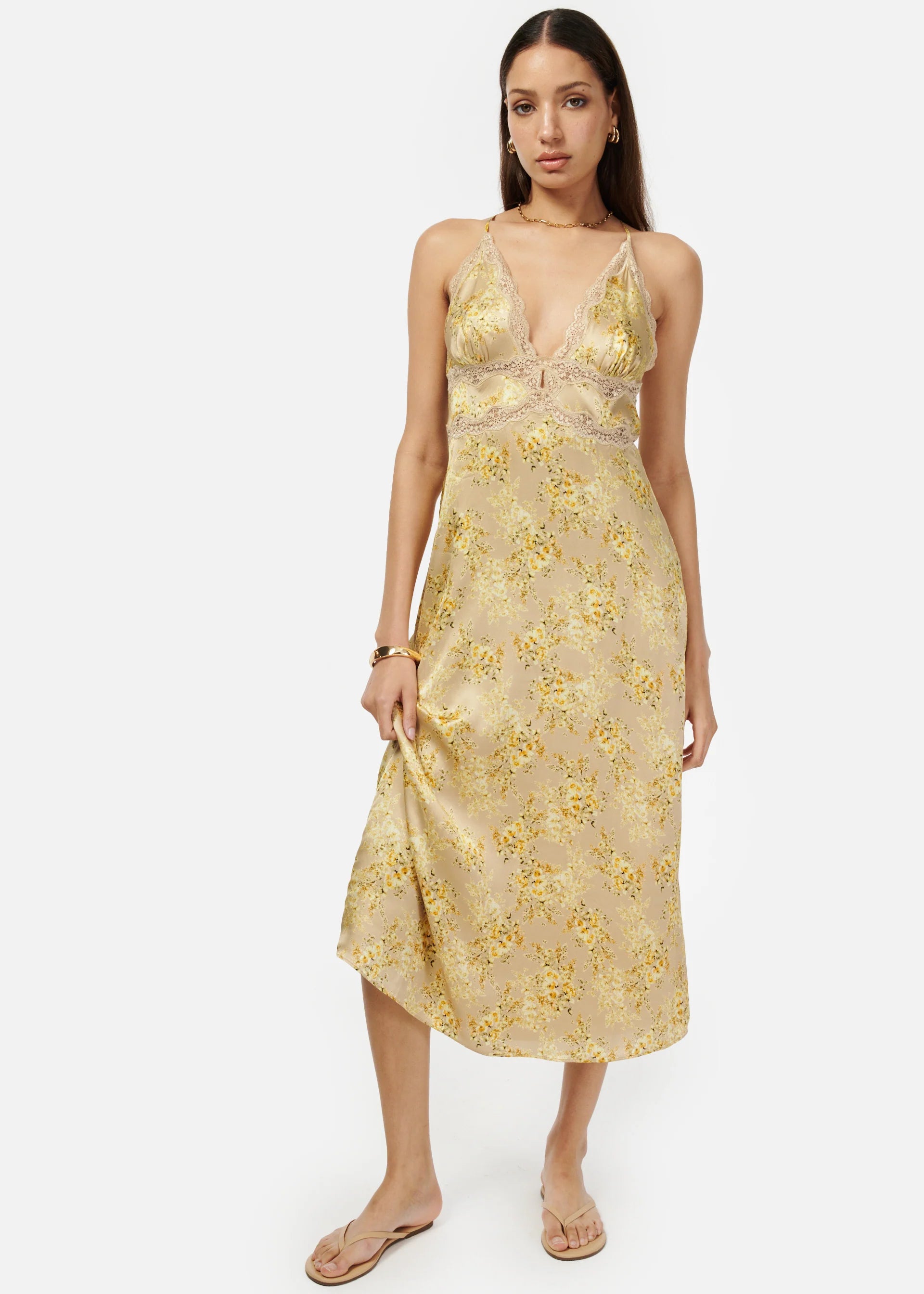 Clothes Woman Yellow Primavera Floral Roya Dress