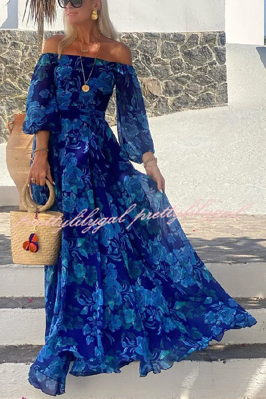 Exclusive Online Sale With Love Floral Off Shoulder Back Smocked Vacation Maxi Dress