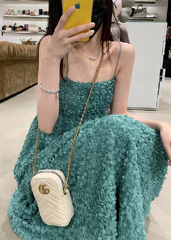 Women's Clothes Bohemian Green Slash Neck Embroideried Floral Slip Long Dress Summer