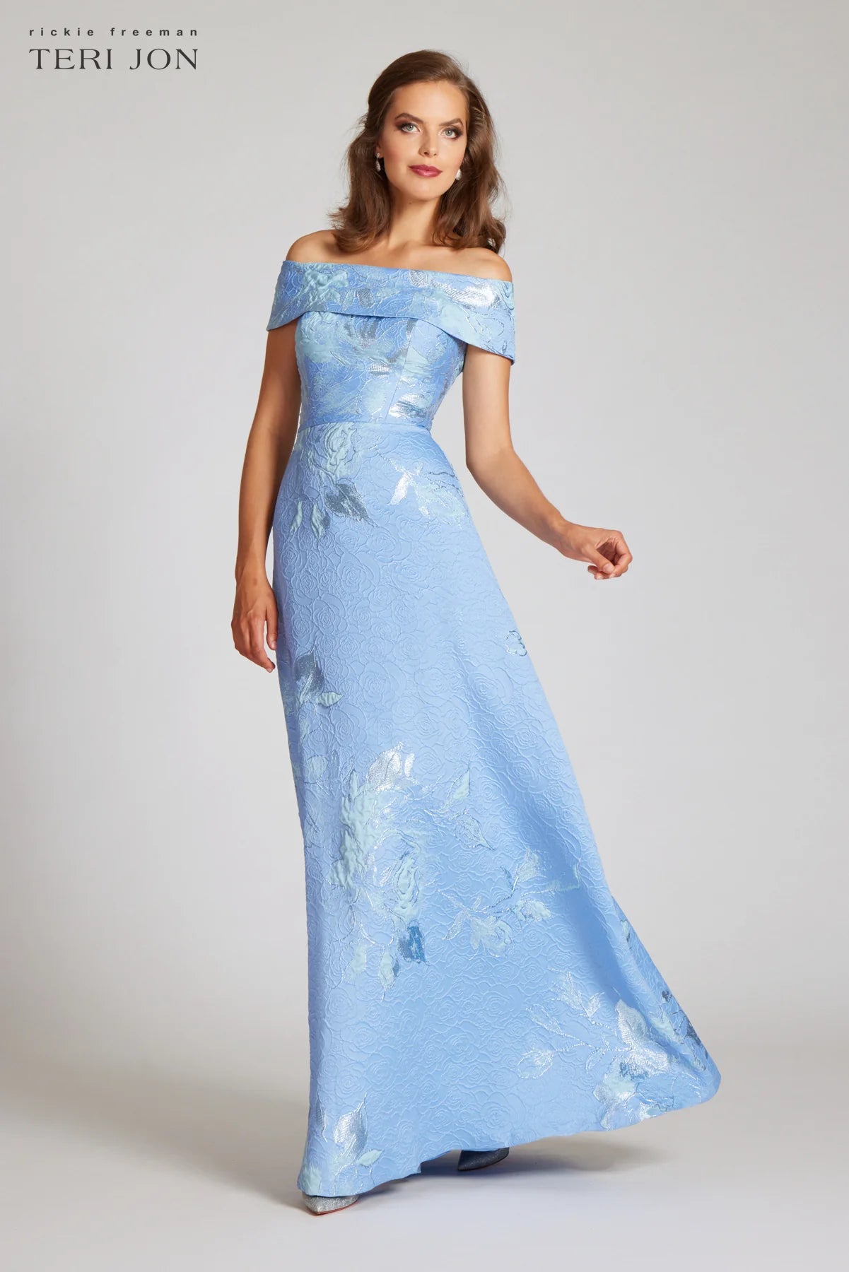 Online Boutique Clothing Floral Jacquard Off The Shoulder Gown