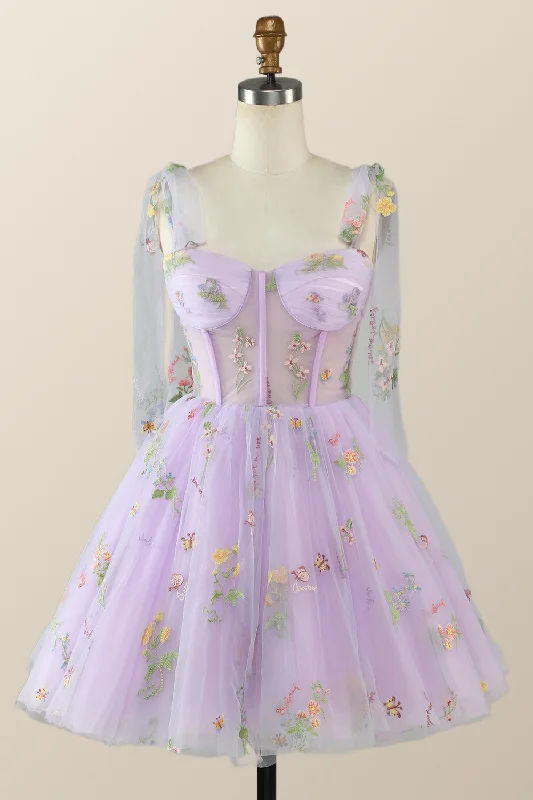 Elegant Styles Lavender Floral Corset A-line Princess Dress