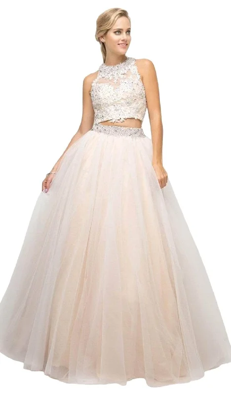 Fashion Deal Ladivine UM078 - Lace Beaded Top Two-Piece Gown