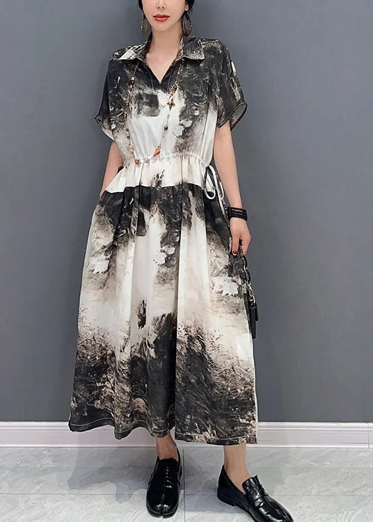 Refresh Your Wardrobe With Our Fashion Deals Women White Peter Pan Collar Tie Dye Cotton Cinched Dresses Summer