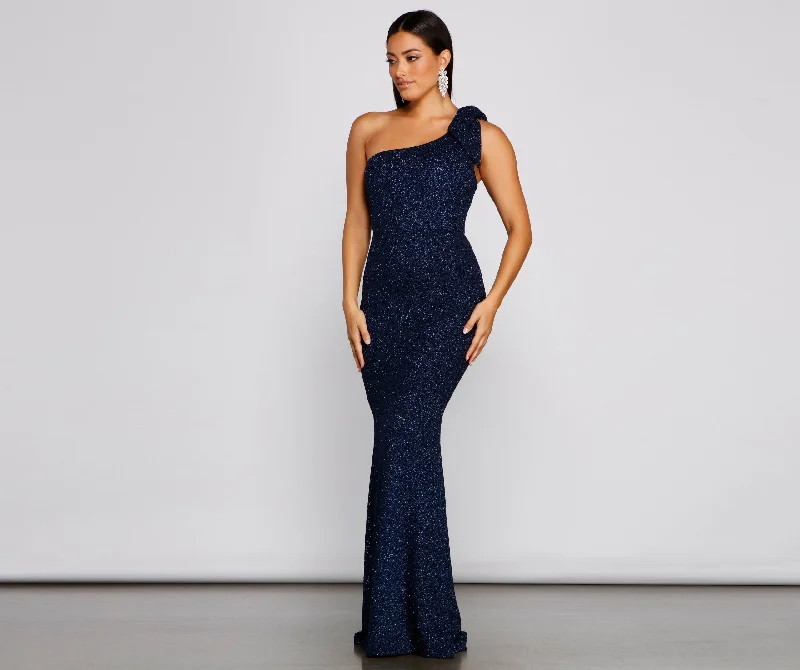 Special Holiday Sale – Limited Stock Henley Formal One Charming Shoulder Glitter Dress