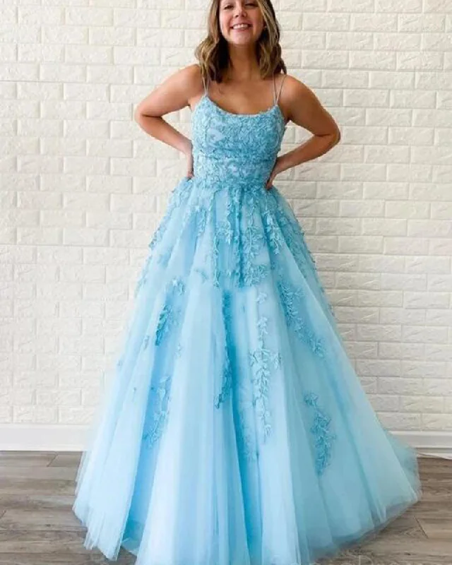 Women’s Clothes for All-Day Comfort and Style Breathtaking  Pale Yellow/Light Blue lace Tulle Girls Formal Gown Prom Dress with lace up tie back
