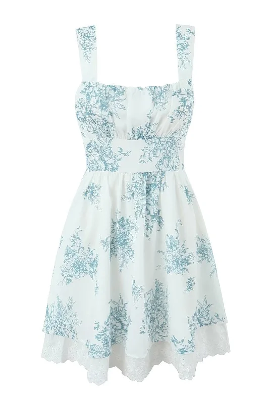 Fashion Forward Straps White Floral Print Short Dress with Lace