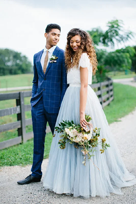 Casual Chic Roycebridal Casual Country Style Two Piece Lace Top Tulle Skirt Wedding Dresses, MW535